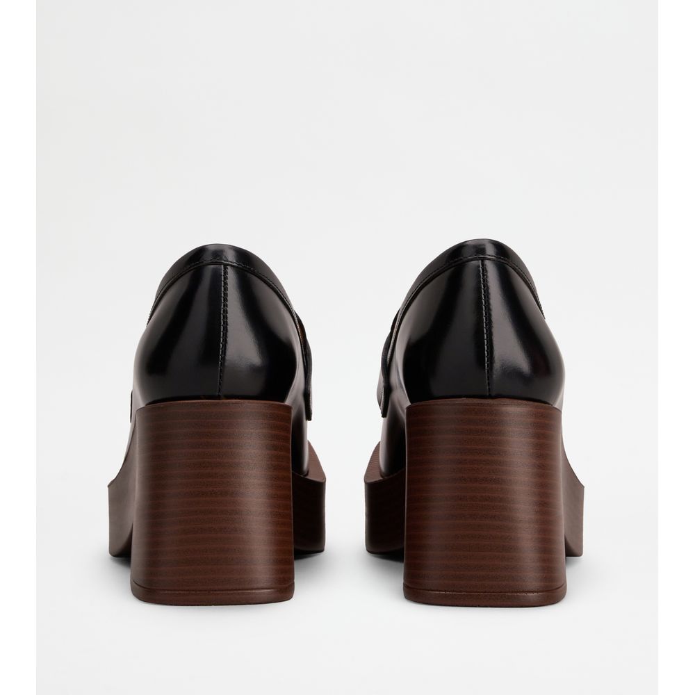 Tods Platform Loafers In Leather Black Womens