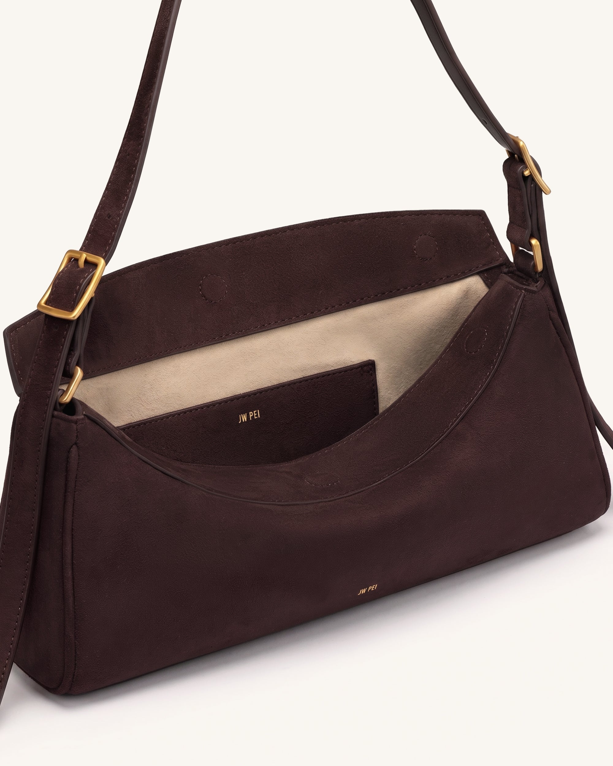 Jw Pei Elowen Faux Suede East West Shoulder Bag Dark Brown
