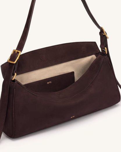 Jw Pei Elowen Faux Suede East West Shoulder Bag Dark Brown