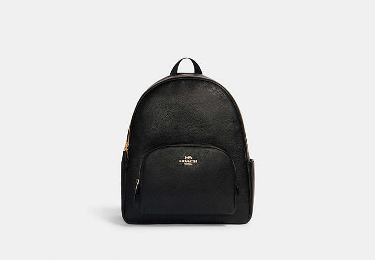 Large Court Backpack Pebbled Leather-Gold-Black Pebbled Leather-Gold-Black