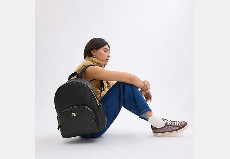 Large Court Backpack Pebbled Leather-Gold-Black Pebbled Leather-Gold-Black