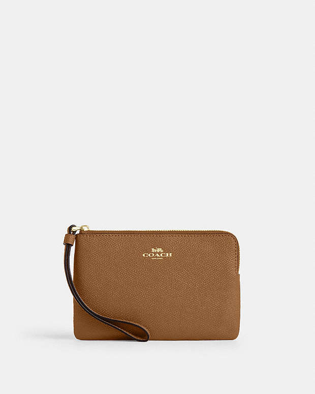 Corner Zip Wristlet Crossgrain Leather-Im-Honey Brown Crossgrain Leather-Im-Honey Brown