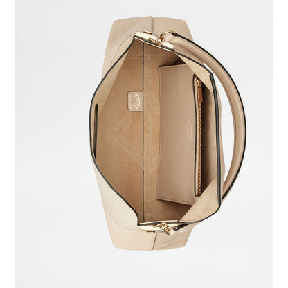 Tods T Case Tote Messenger Bag In Leather Small Beige
