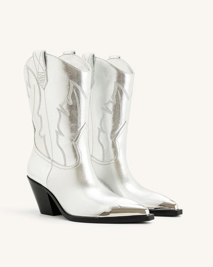 Jw Pei Riya Metallic Cowboy Boot Silver