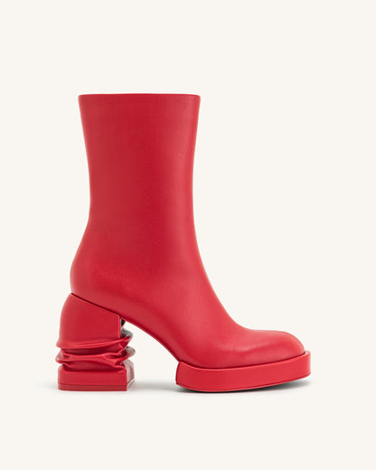Jw Pei Saylor Round Toe Platform Ankle Boots Red