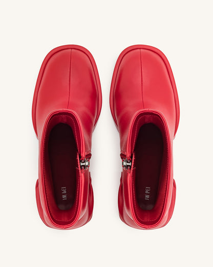 Jw Pei Saylor Round Toe Platform Ankle Boots Red