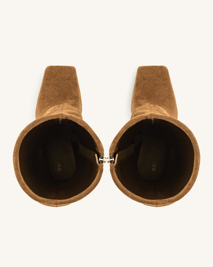 Jw Pei Reyna Square Toe Platform Knit Boots Brown