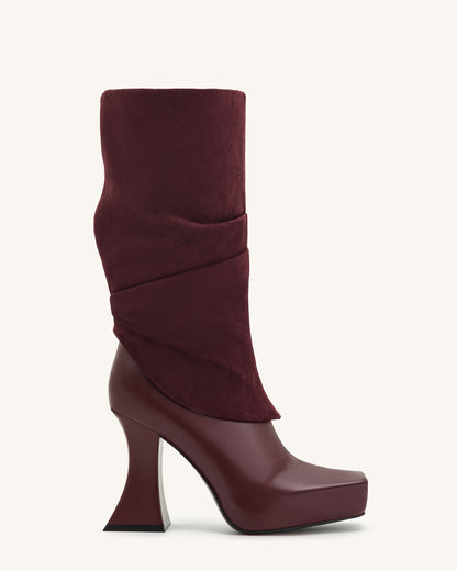 Jw Pei Reyna Square Toe Platform Knit Boots Claret Red
