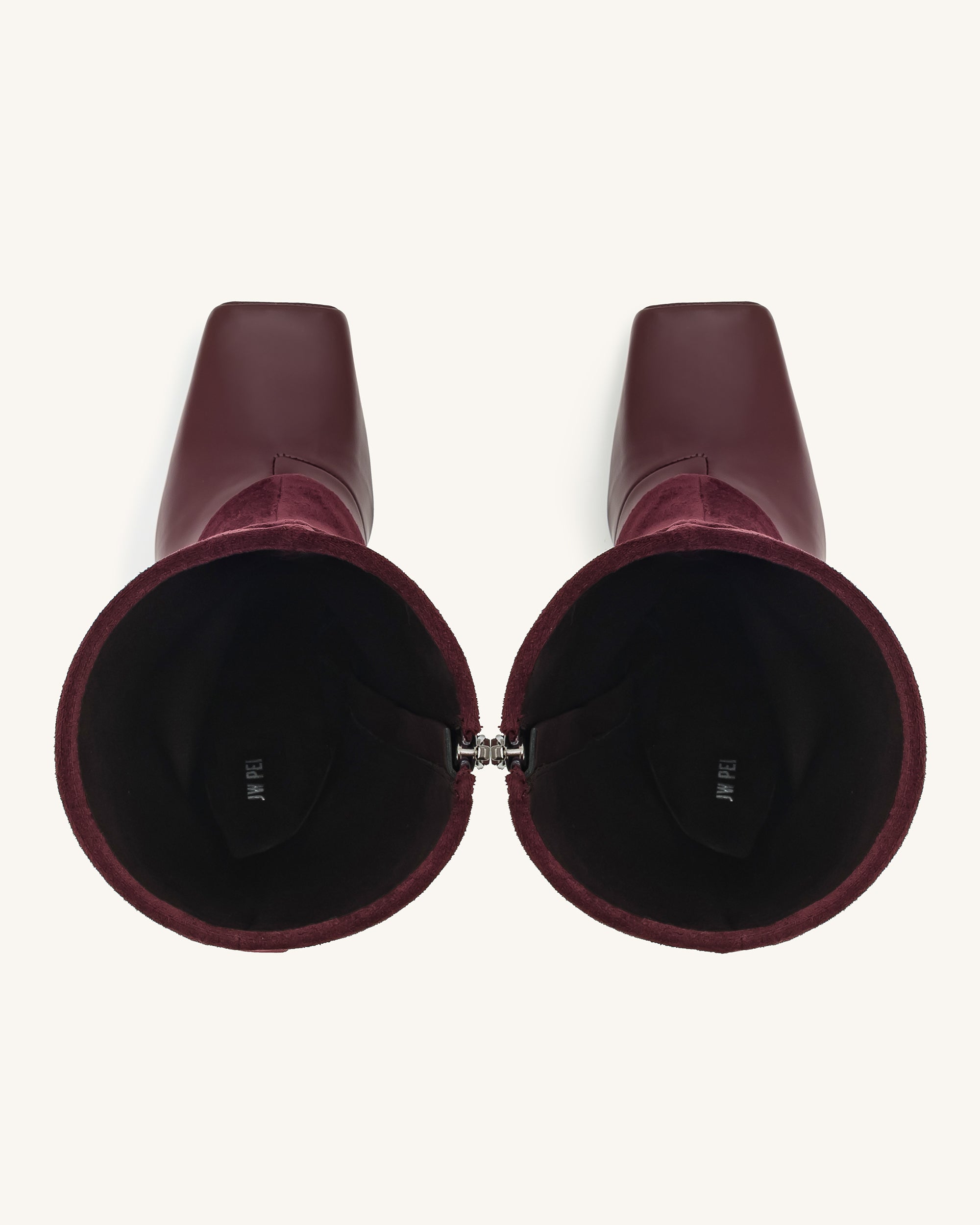 Jw Pei Reyna Square Toe Platform Knit Boots Claret Red