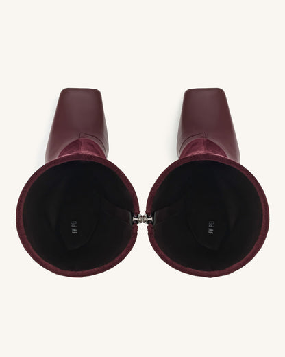 Jw Pei Reyna Square Toe Platform Knit Boots Claret Red