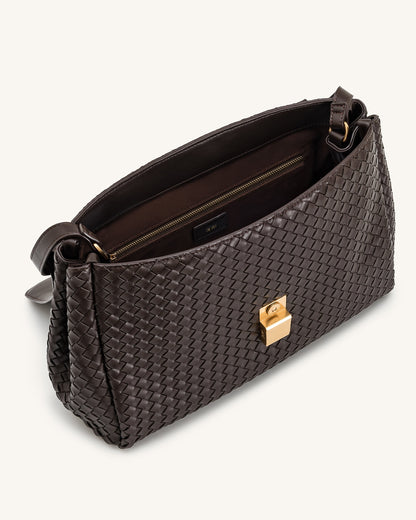 Jw Pei Hilary Woven Shoulder Bag Dark Brown