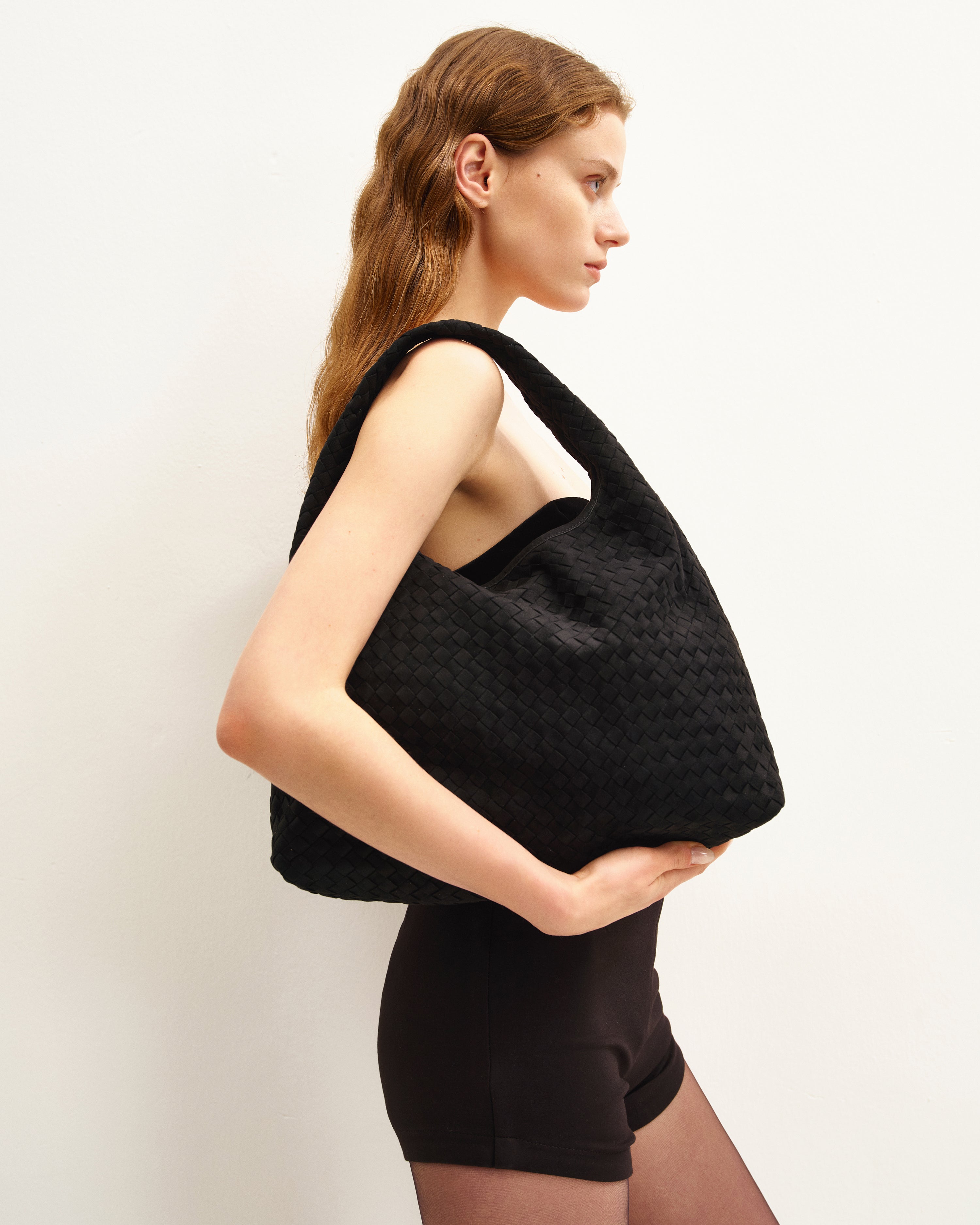 Jw Pei Laura Faux Suede Woven Shoulder Bag Black