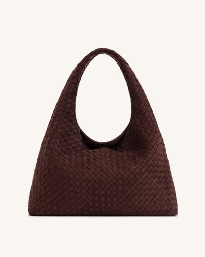 Jw Pei Laura Faux Suede Woven Shoulder Bag Dark Brown