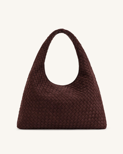 Jw Pei Laura Faux Suede Woven Shoulder Bag Dark Brown
