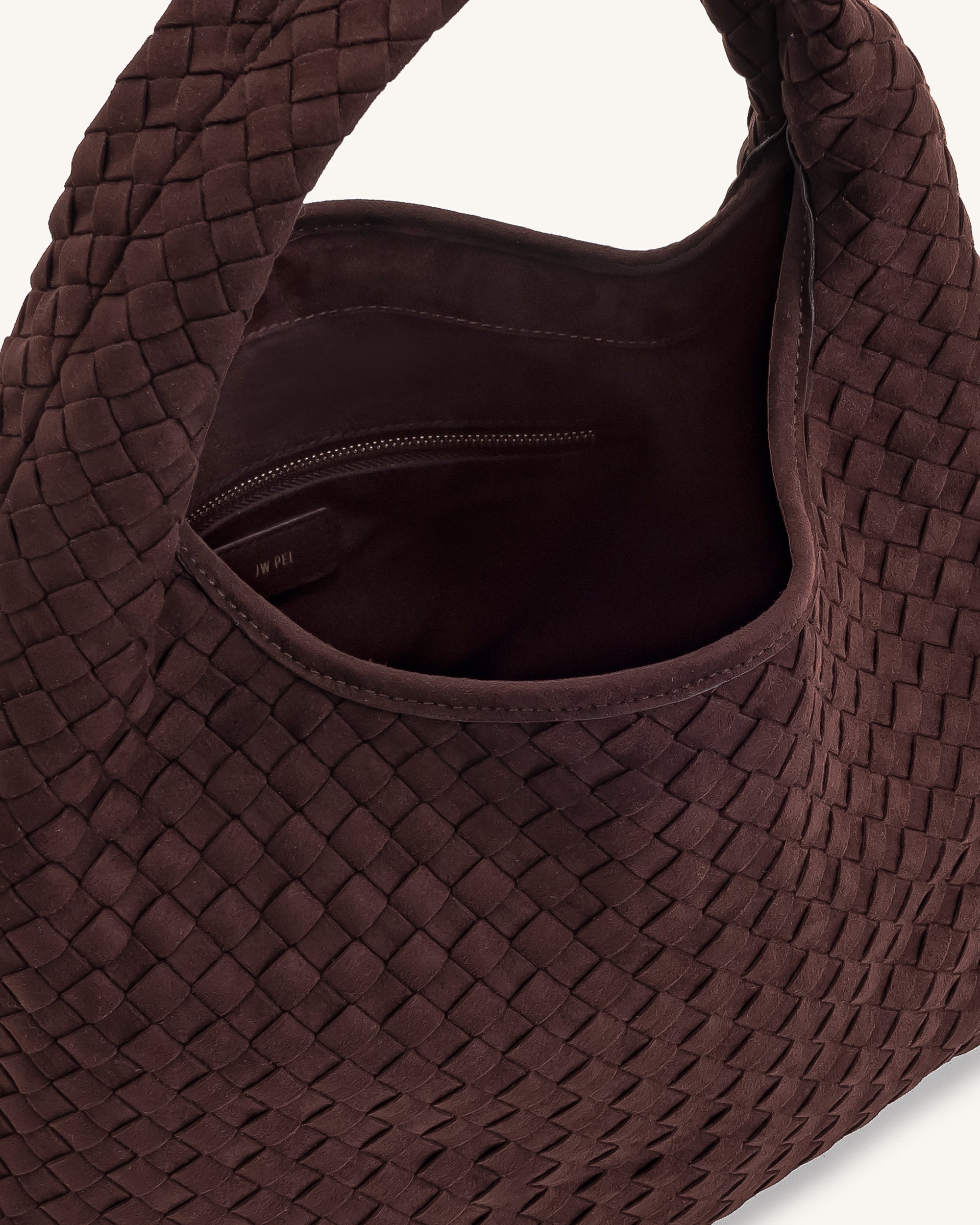 Jw Pei Laura Faux Suede Woven Shoulder Bag Dark Brown