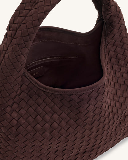 Jw Pei Laura Faux Suede Woven Shoulder Bag Dark Brown