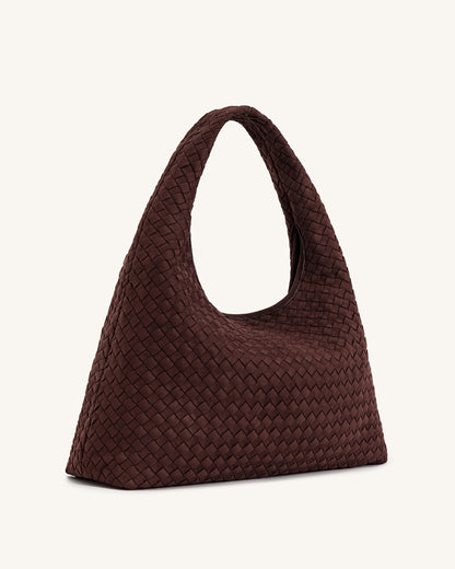Jw Pei Laura Faux Suede Woven Shoulder Bag Dark Brown
