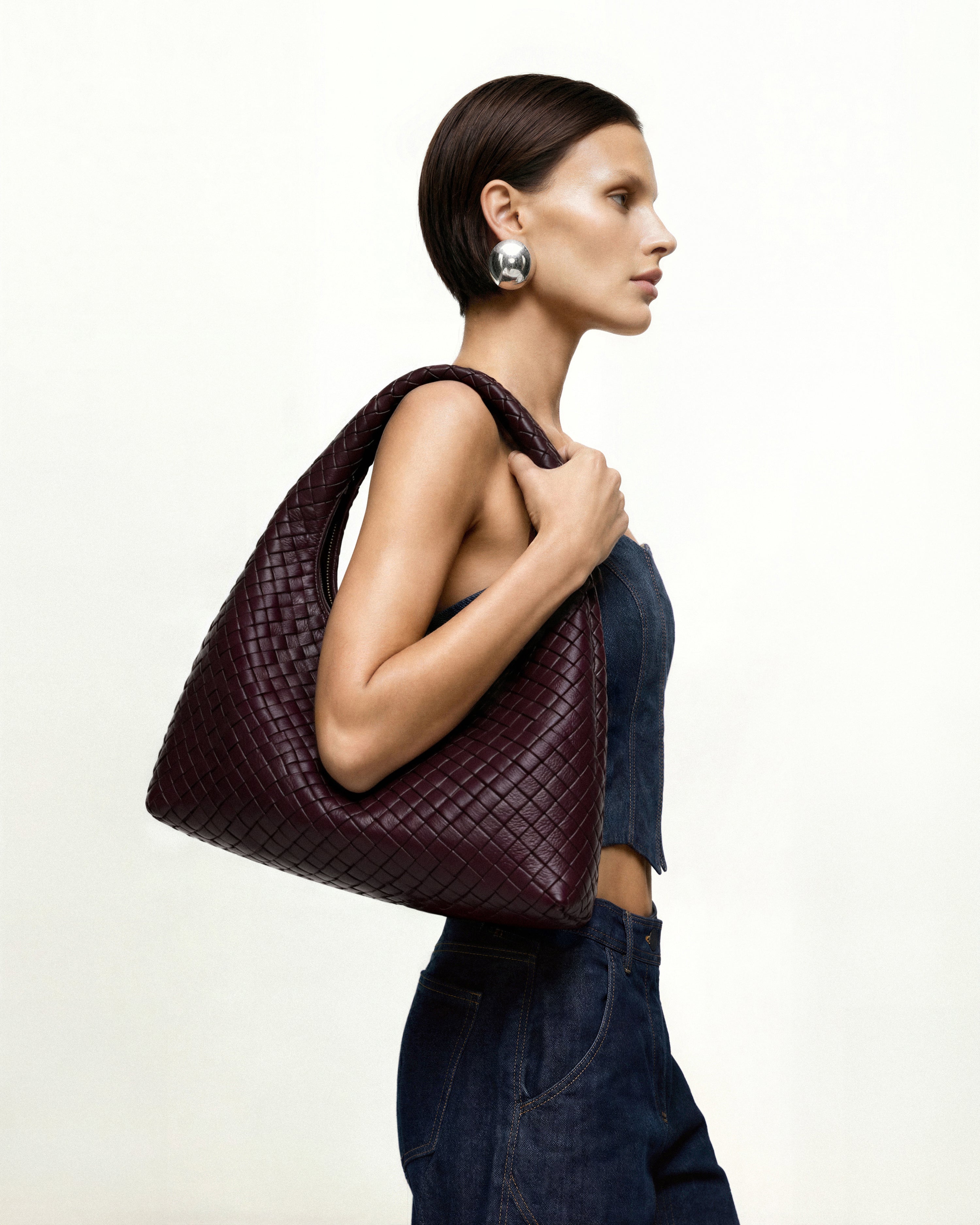 Jw Pei Laura Woven Shoulder Bag Deep Burgundy