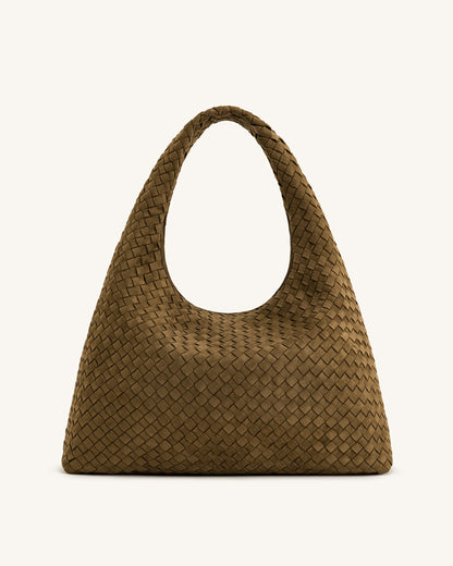 Jw Pei Laura Faux Suede Woven Shoulder Bag Olive Green