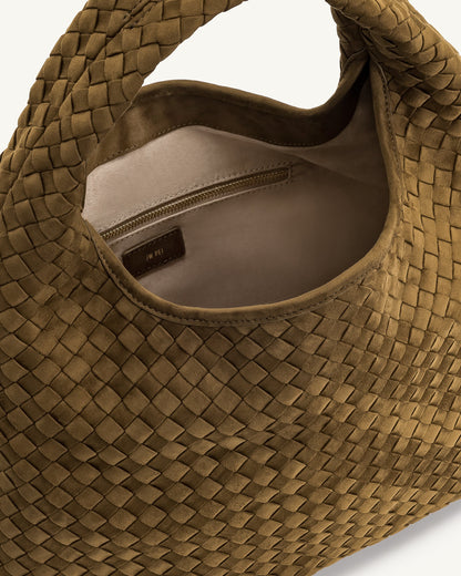 Jw Pei Laura Faux Suede Woven Shoulder Bag Olive Green
