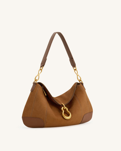 Jw Pei Jayla Faux Suede Metal Pendant Embellished Shoulder Bag Brown