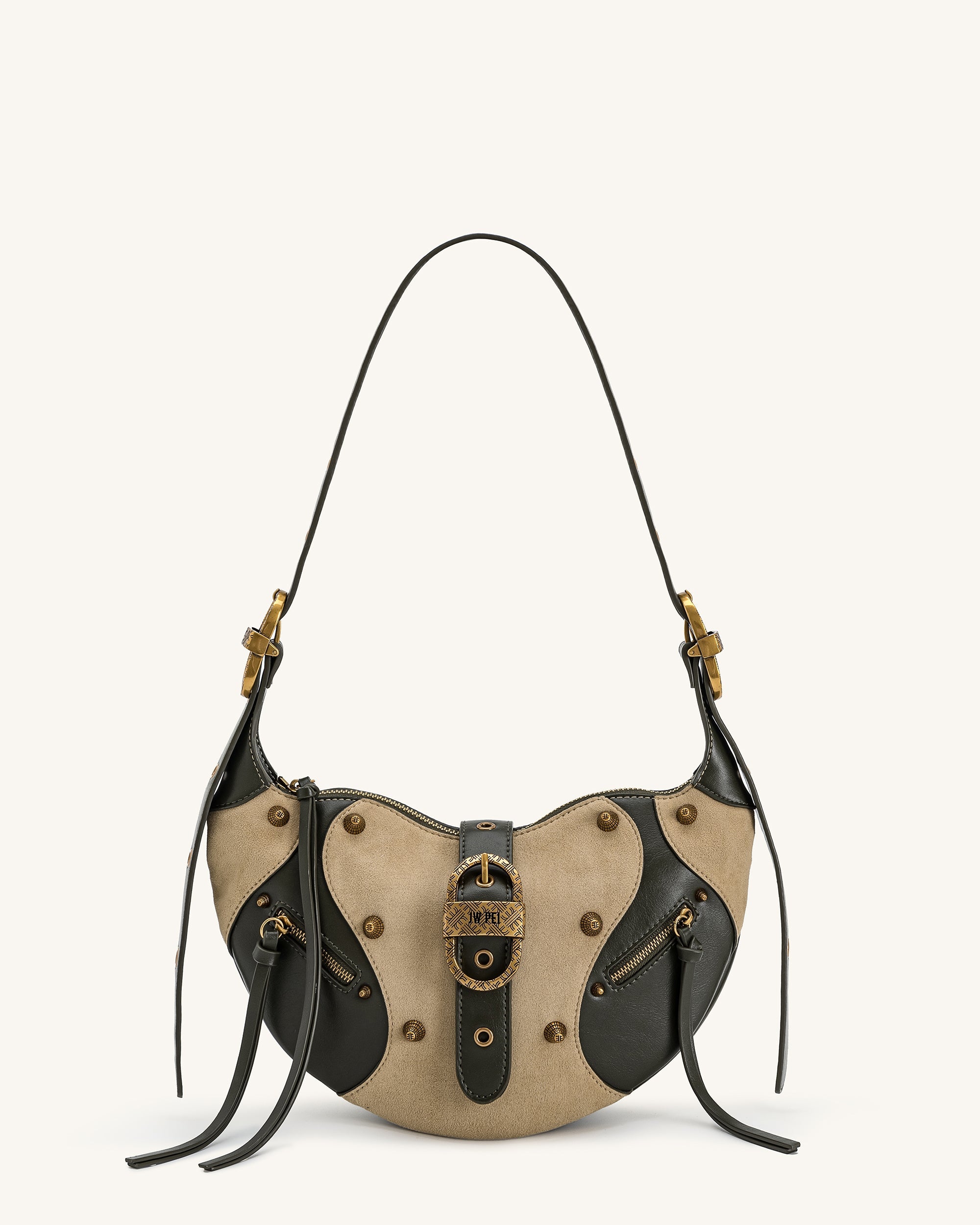 Jw Pei Tessa Faux Suede Studded Shoulder Bag Khaki Green