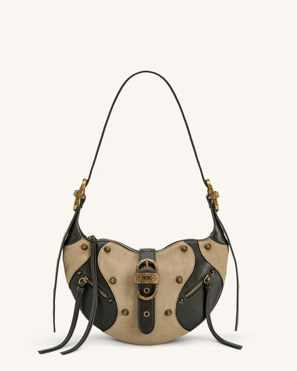 Jw Pei Tessa Faux Suede Studded Shoulder Bag Khaki Green