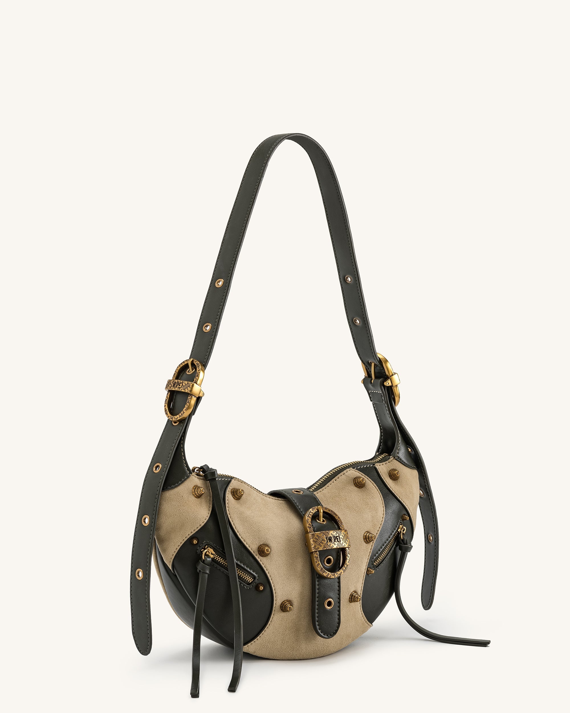 Jw Pei Tessa Faux Suede Studded Shoulder Bag Khaki Green