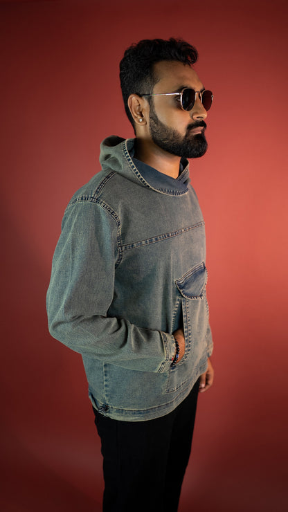 ACID WASH DENIM MEN'S HOODIE