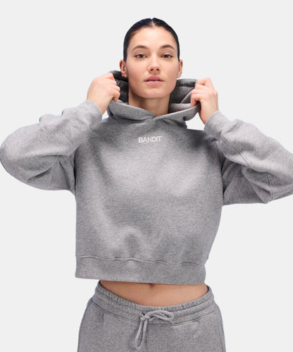 Bandit Womens Stitch Logo Cropped Hoodie Heather Grey