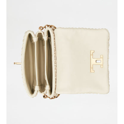 Tods T Timeless Flap Bag In Leather Micro Off White