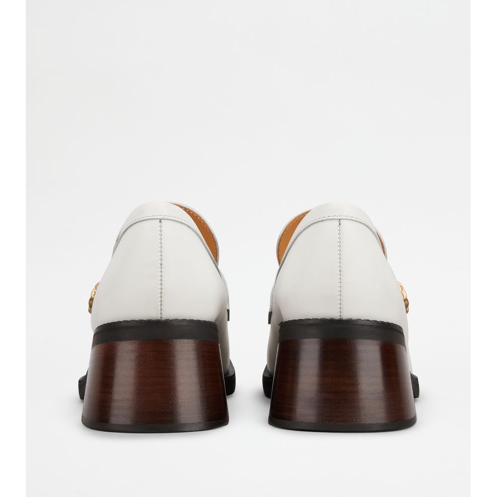 Tods Heeled Loafers In Leather White Womens