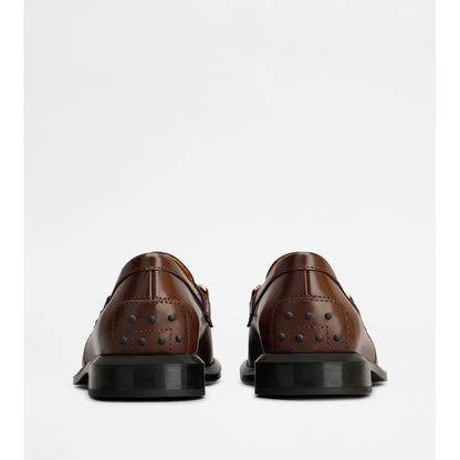 Tods Loafers In Leather With Fringes Brown Womens
