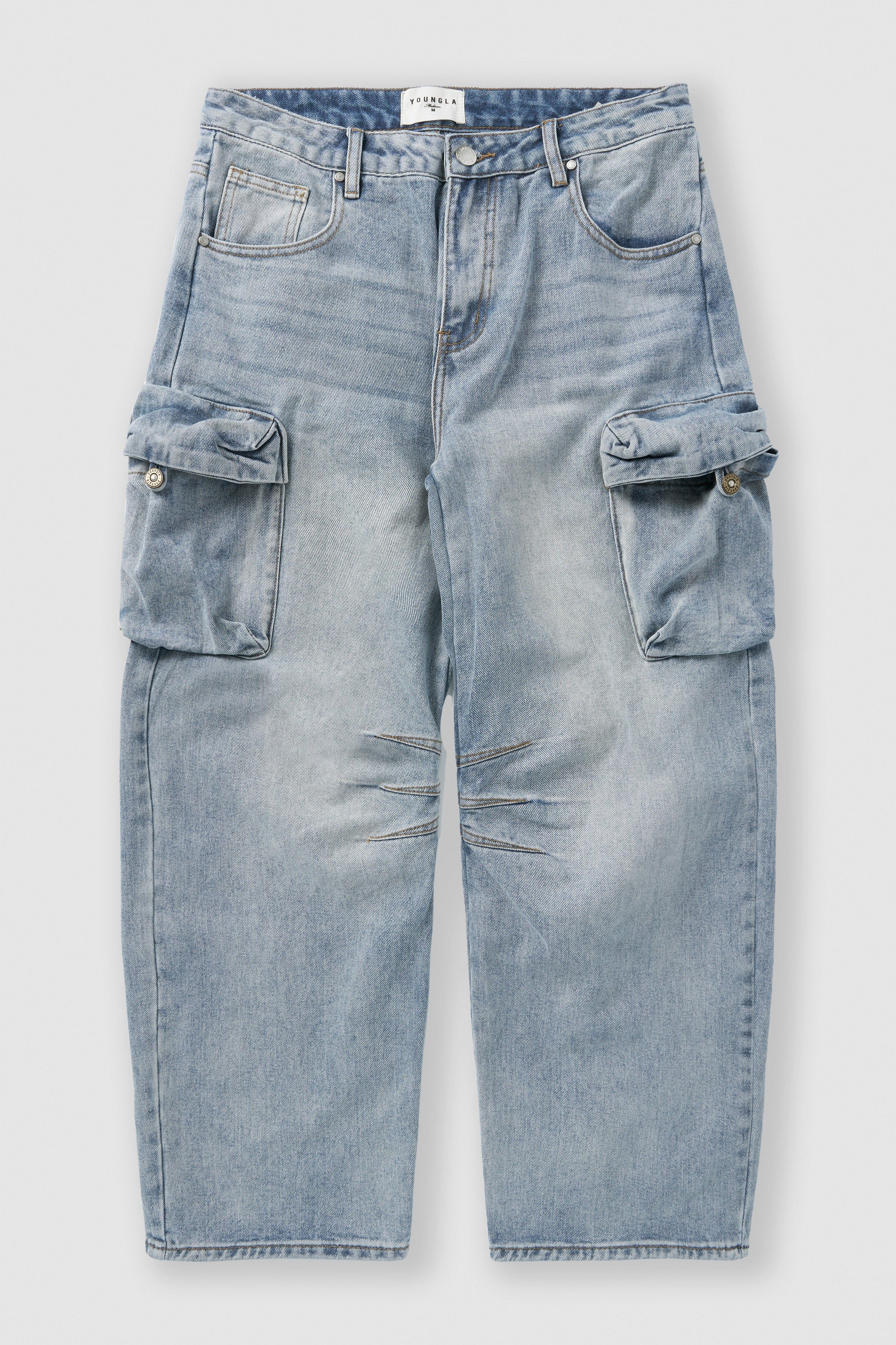 YoungLA 6012 - Baggy Cargo Jeans Blue Wash