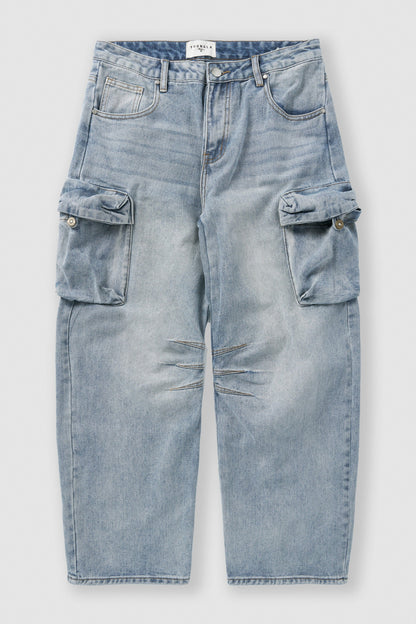 YoungLA 6012 - Baggy Cargo Jeans Blue Wash