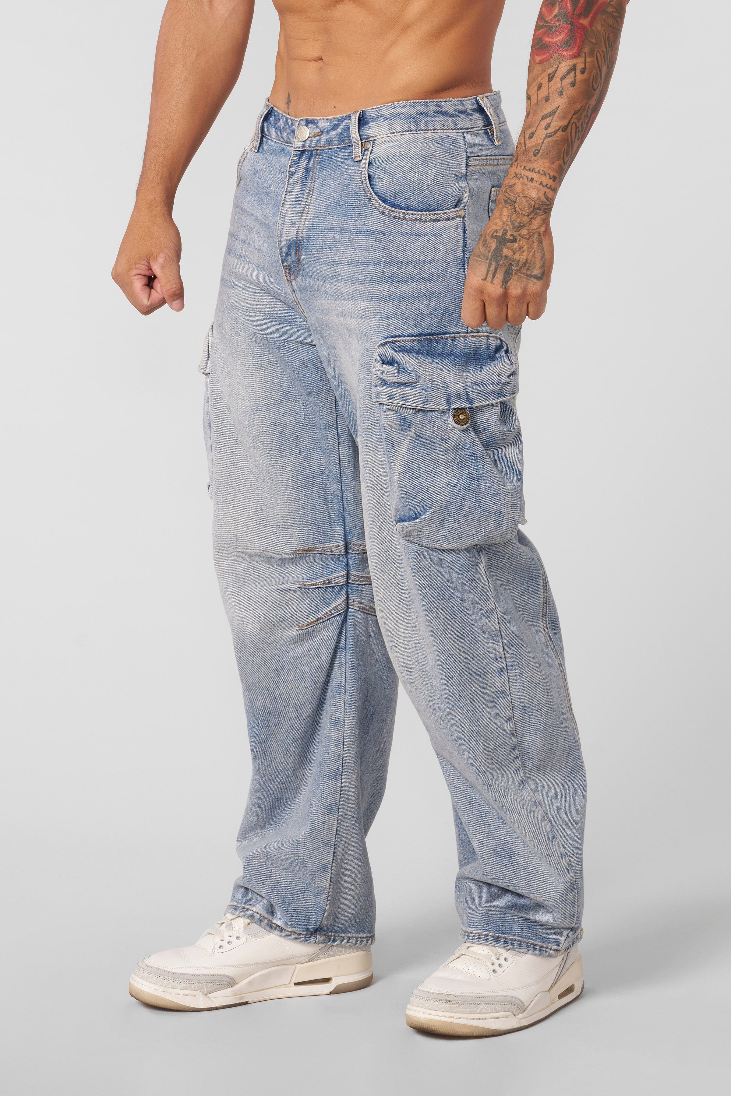 YoungLA 6012 - Baggy Cargo Jeans Blue Wash