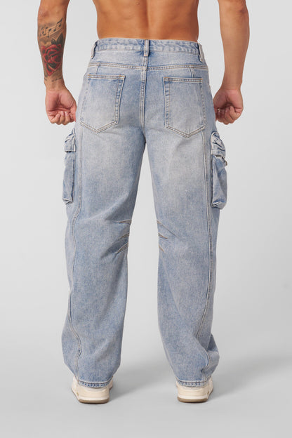 YoungLA 6012 - Baggy Cargo Jeans Blue Wash