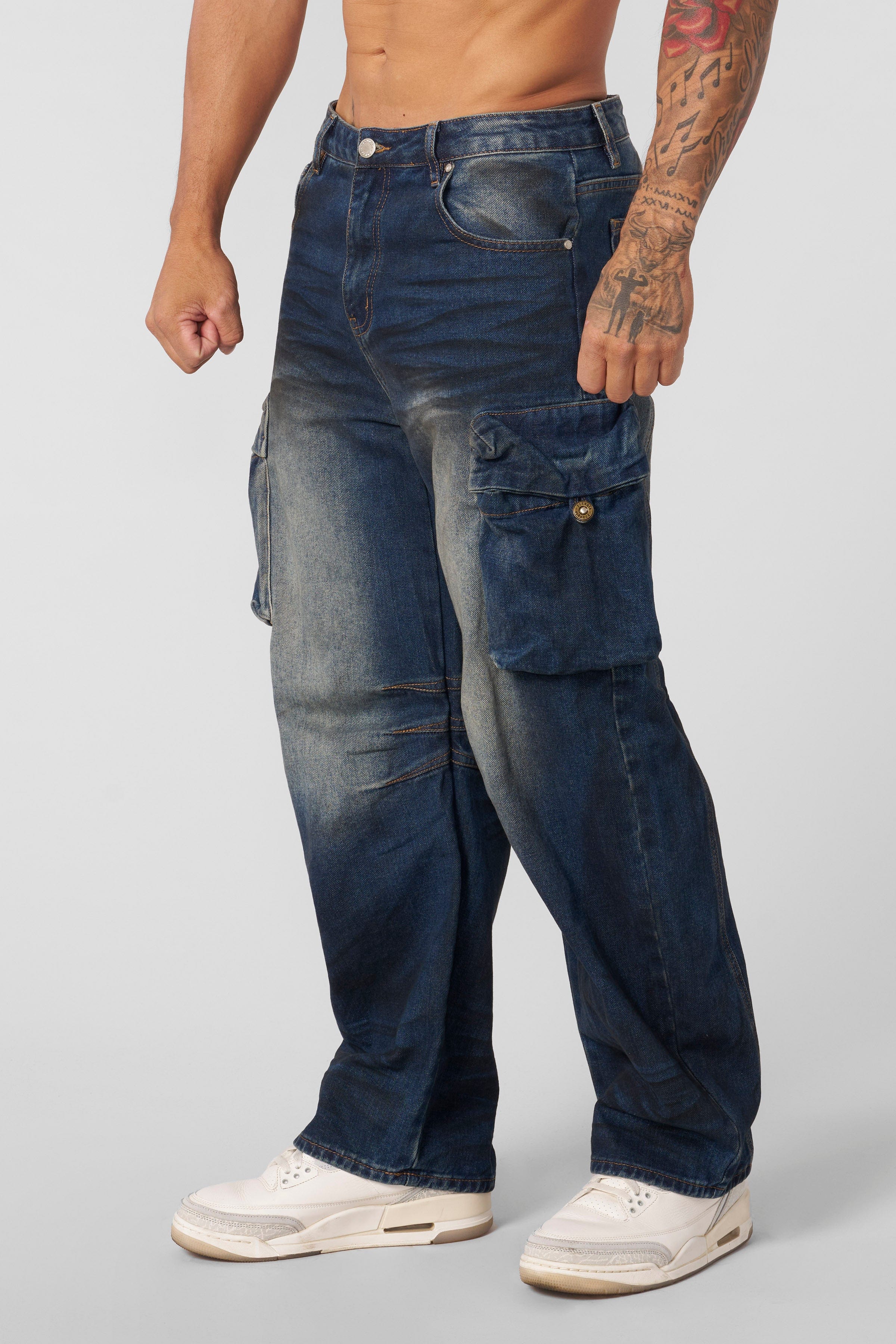 YoungLA 6012 - Baggy Cargo Jeans Navy Wash