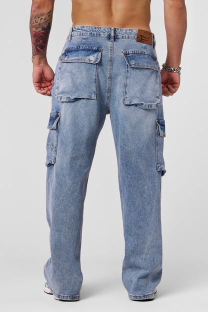 YoungLA 6019 - Spring Cargo Jeans Blue Wash