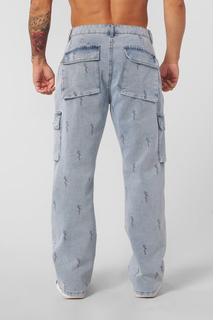 YoungLA 6028 - Streetwear Baggy Jeans Light Blue Wash