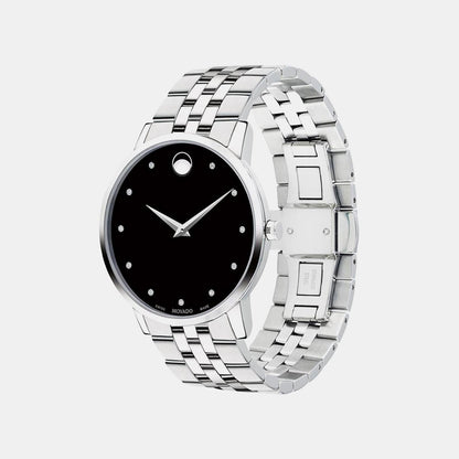 Movado Museum Classic Men Quartz Black Dial Analog Stainless Steel Watch 607201