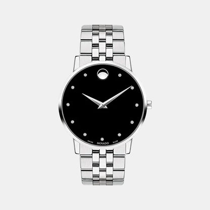 Movado Museum Classic Men Quartz Black Dial Analog Stainless Steel Watch 607201