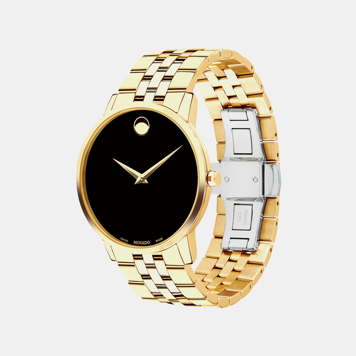 Movado Museum Classic Men Quartz Black Dial Analog Stainless Steel Watch 607203