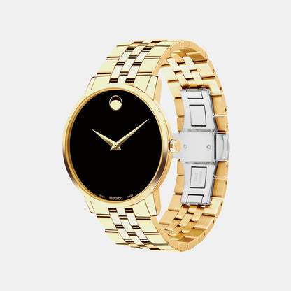 Movado Museum Classic Men Quartz Black Dial Analog Stainless Steel Watch 607203
