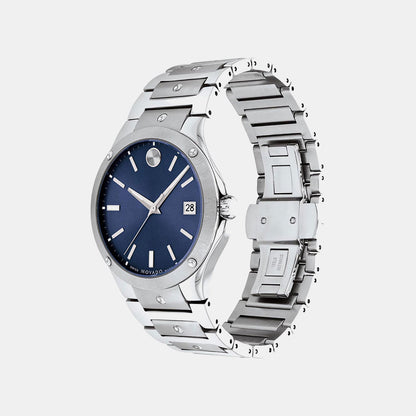 Movado Se Men Quartz Blue Dial Analog Stainless Steel Watch 607513