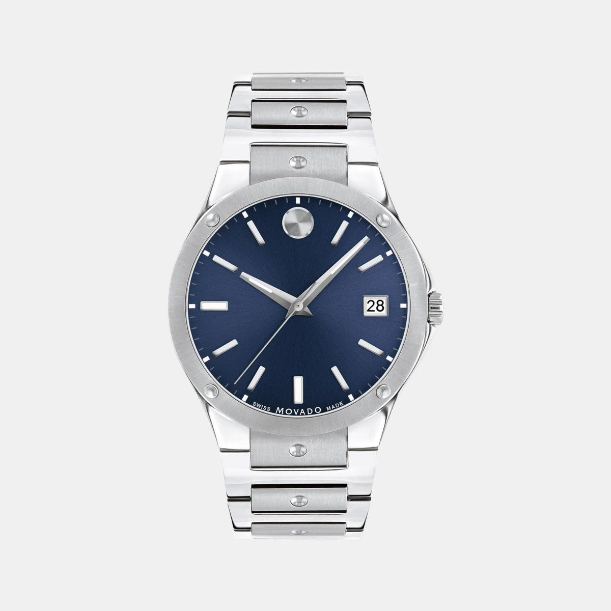 Movado Se Men Quartz Blue Dial Analog Stainless Steel Watch 607513
