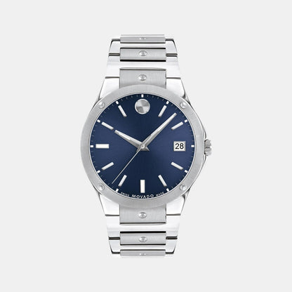Movado Se Men Quartz Blue Dial Analog Stainless Steel Watch 607513