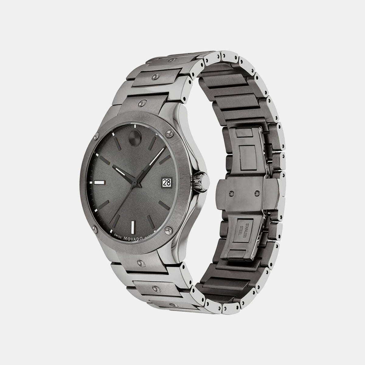 Movado Se Men Quartz Grey Dial Analog Stainless Steel Watch 607515