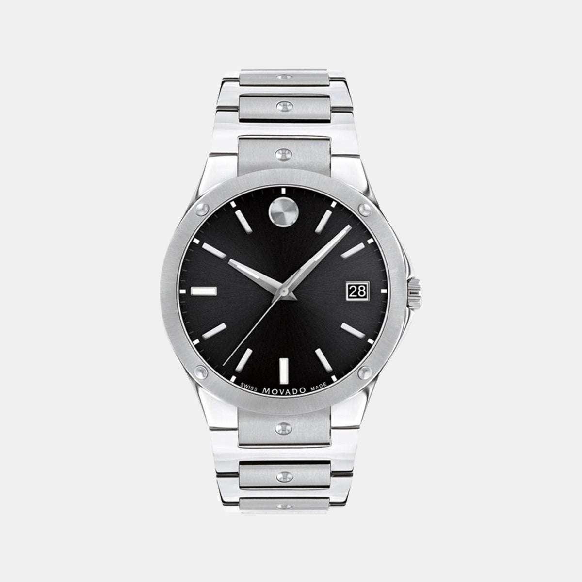 Movado Se Men Quartz Black Dial Analog Stainless Steel Watch 607541