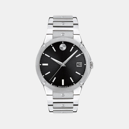 Movado Se Men Quartz Black Dial Analog Stainless Steel Watch 607541